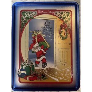 The Swiss Colony Metal Tin Christmas Cat Rectangular 5.5" by 8" Blue Metal